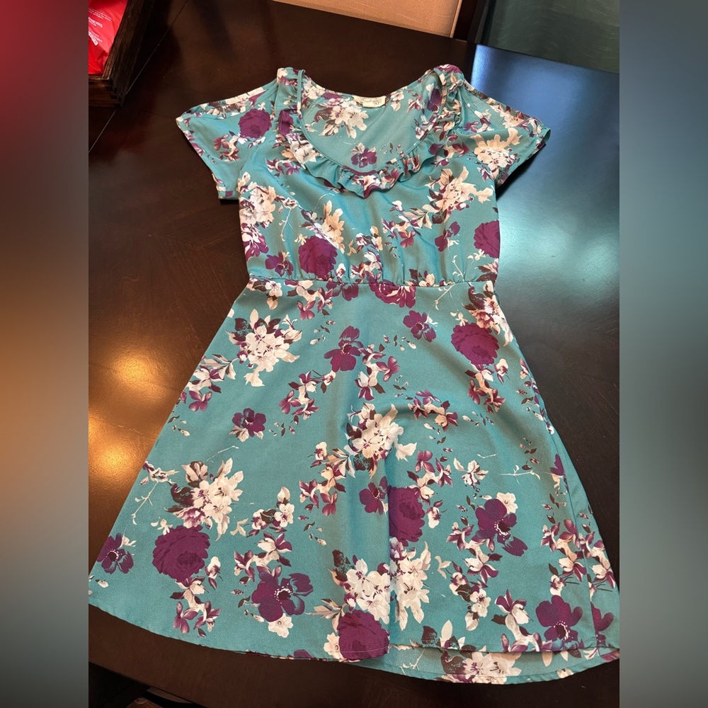 Floral Mini Dress in Teal and Purple